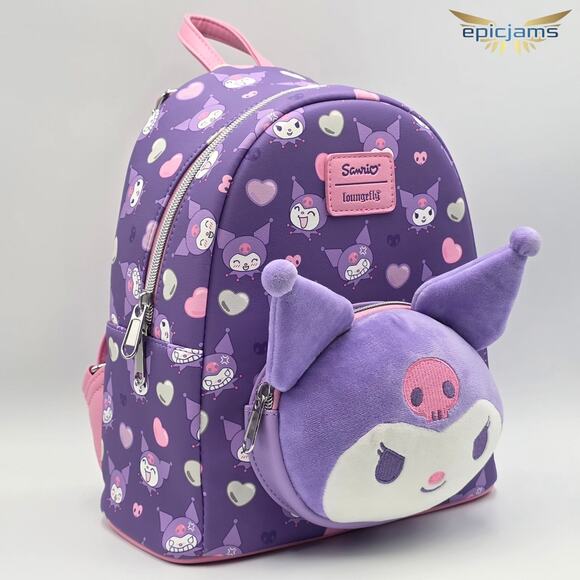 Loungefly Kuromi Hearts Plush Face Mini Backpack